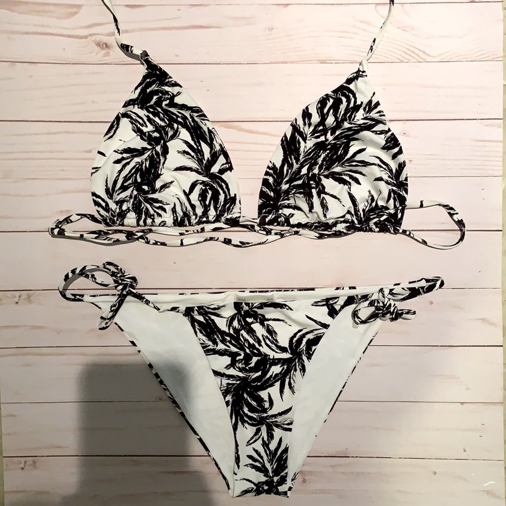 Onia Black and White Palm Tree String Bikini